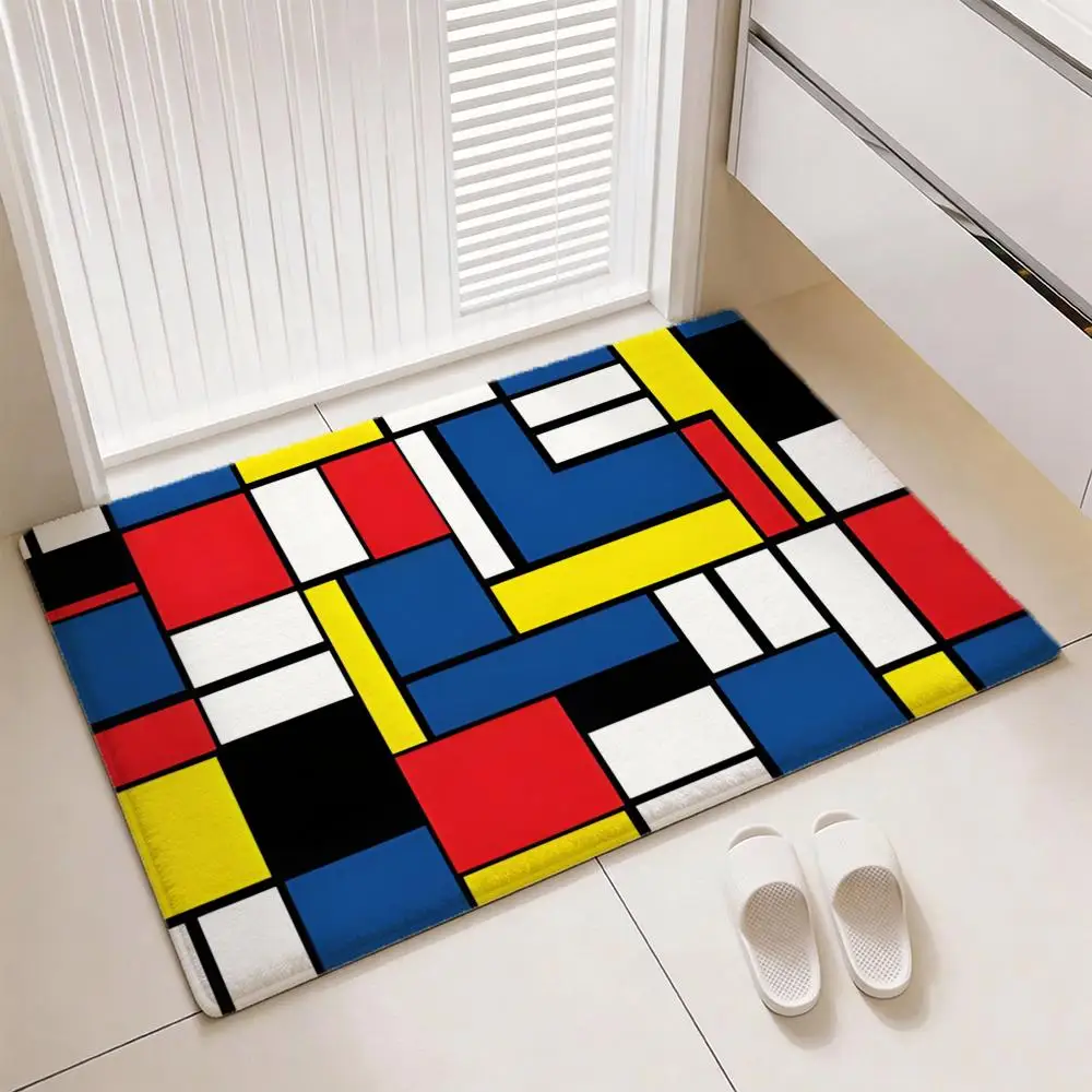 Alfombra geométrica P-Piet M-Mondrian, alfombra de franela suave y gruesa, alfombra antideslizante para sala de estar, decoración del hogar