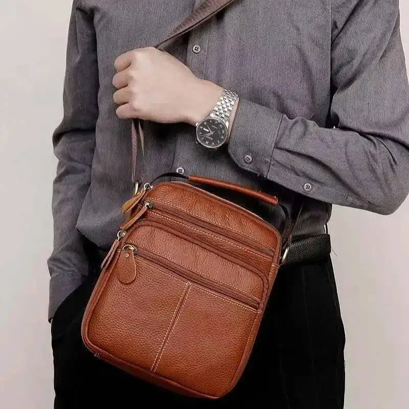 Valigetta da uomo in vera pelle di vacchetta con strato superiore a spalla singola di grandi dimensioni, nuova borsa a tracolla stile business