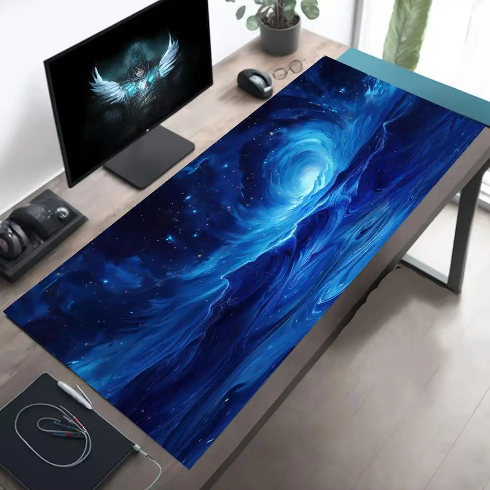 

Синий коврик для мыши «Звездное небо», большой коврик для компьютерного офиса, игрового стола, XXL, резиновые противоскользящие коврики для клавиатуры с краями, моющиеся настольные коврики