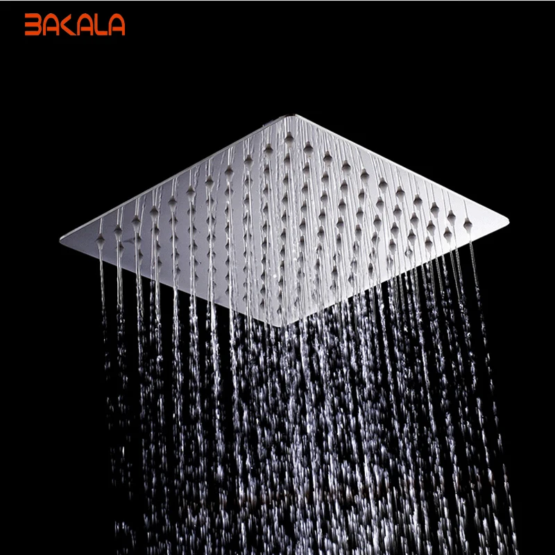 BAKALA Freeshipping Bathroom Stainless Steel Rain Shower head Square Rainfall Shower Head Ultra-thin Rain Shower without arm