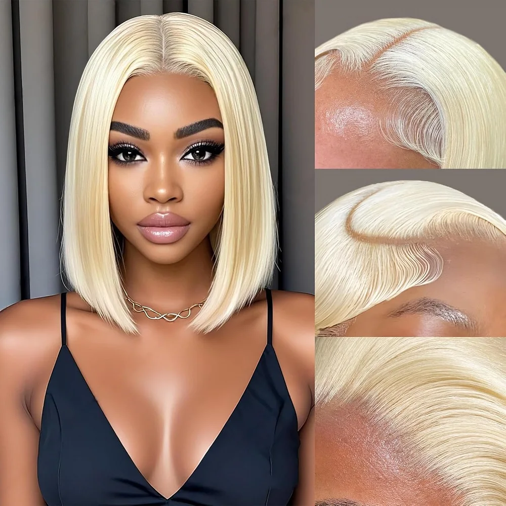 

Blonde Bob Wig Human Hair Straight 613 Bob Wig Human Hair 14 Inch 180 Density 613 Blonde 13x4 HD Transparent Lace Wigs