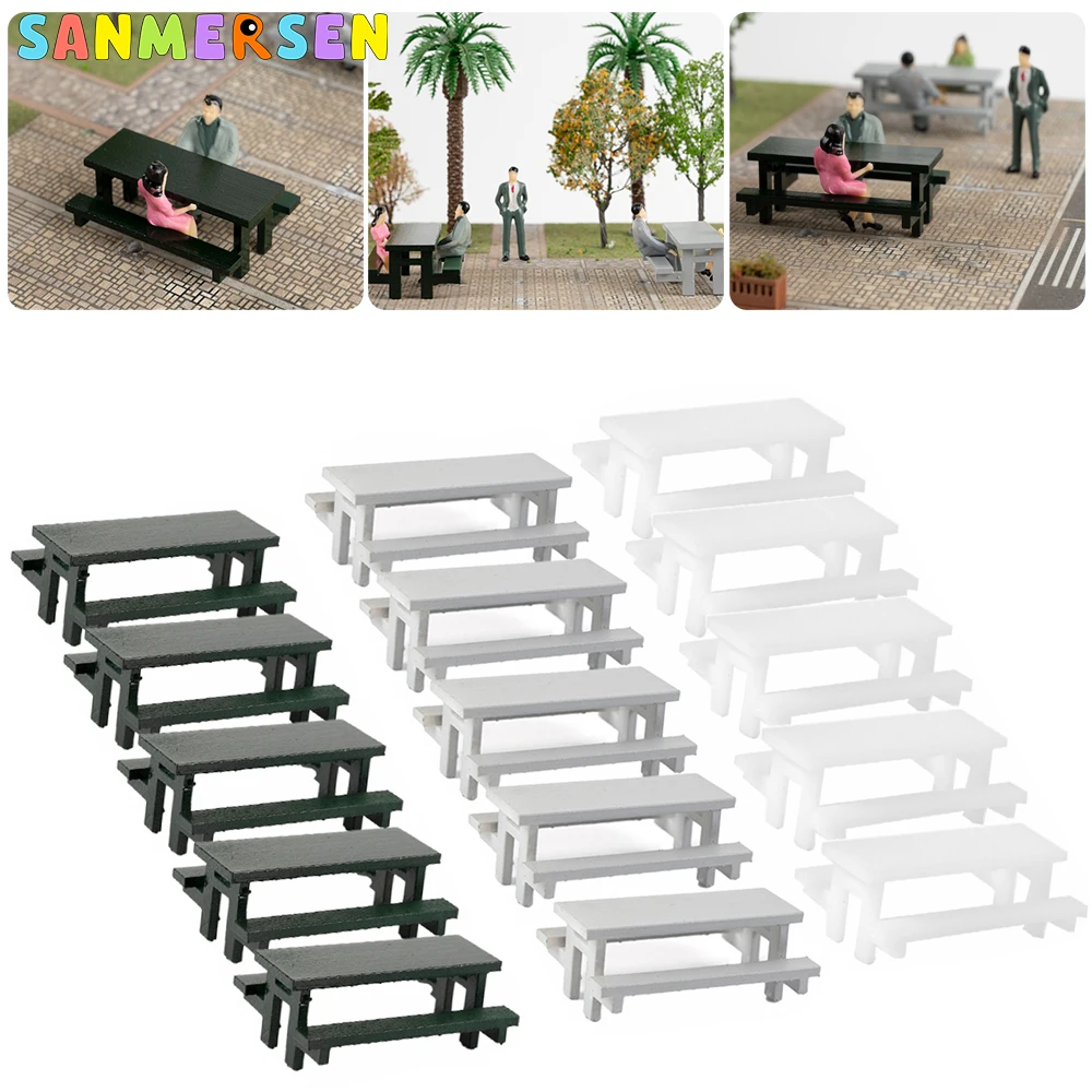 10pcs HO Scale 1:50 Model Picnic Table Chair Outdoor Camping Moss Green/Gray/White Bench Scenery Layout Home Decor Kids Toys