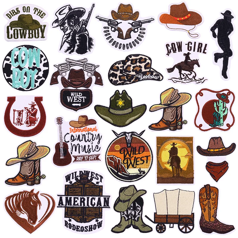 West Cowboy Embroidery Iron On Patches For Clothing thermoadhesive Patch For Clothes Heroism Adventurism Patch For Jeans Sticker