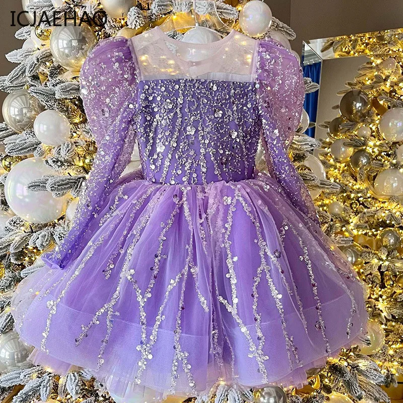 Children Vestidos for Wedding Birthday Pageant Baby Girls Formal Party Dress Infant Sleeveless Sequins Tulle Ball Gowns 2024