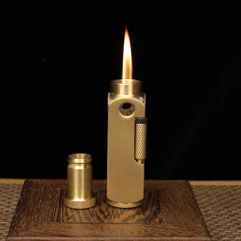 

Heavy Duty Groove Handmade Brass Open Flame Lighter Flamindo Side Sliding Grinding Wheel Ignition Special Shape Lighter