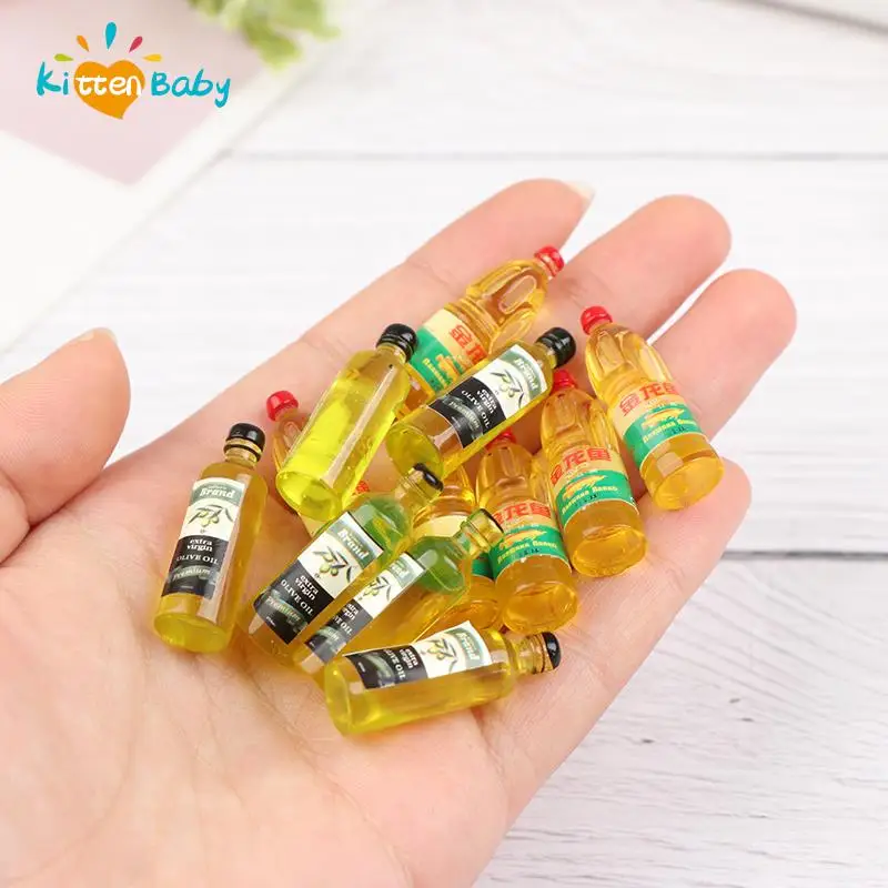 6Pcs/Lot Kawaii Resin Olive Oil Miniature Dollhouse Oil Bottle Mini Resin Cabochon DIY Simulation Food Doll House Decor