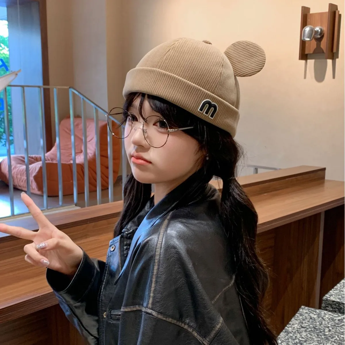 

Fashion Men and Women Couples Cute Bear Hat Hundred with Melon-skin Hat Leisure Without Brim Small Stool Cap