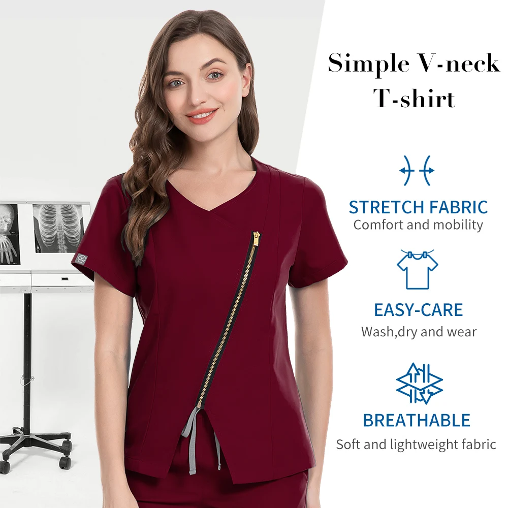 Uniformes quirúrgicos con cuello en V para mujer, blusas médicas para Hospital Dental, ropa de trabajo para enfermeras, precios al por mayor