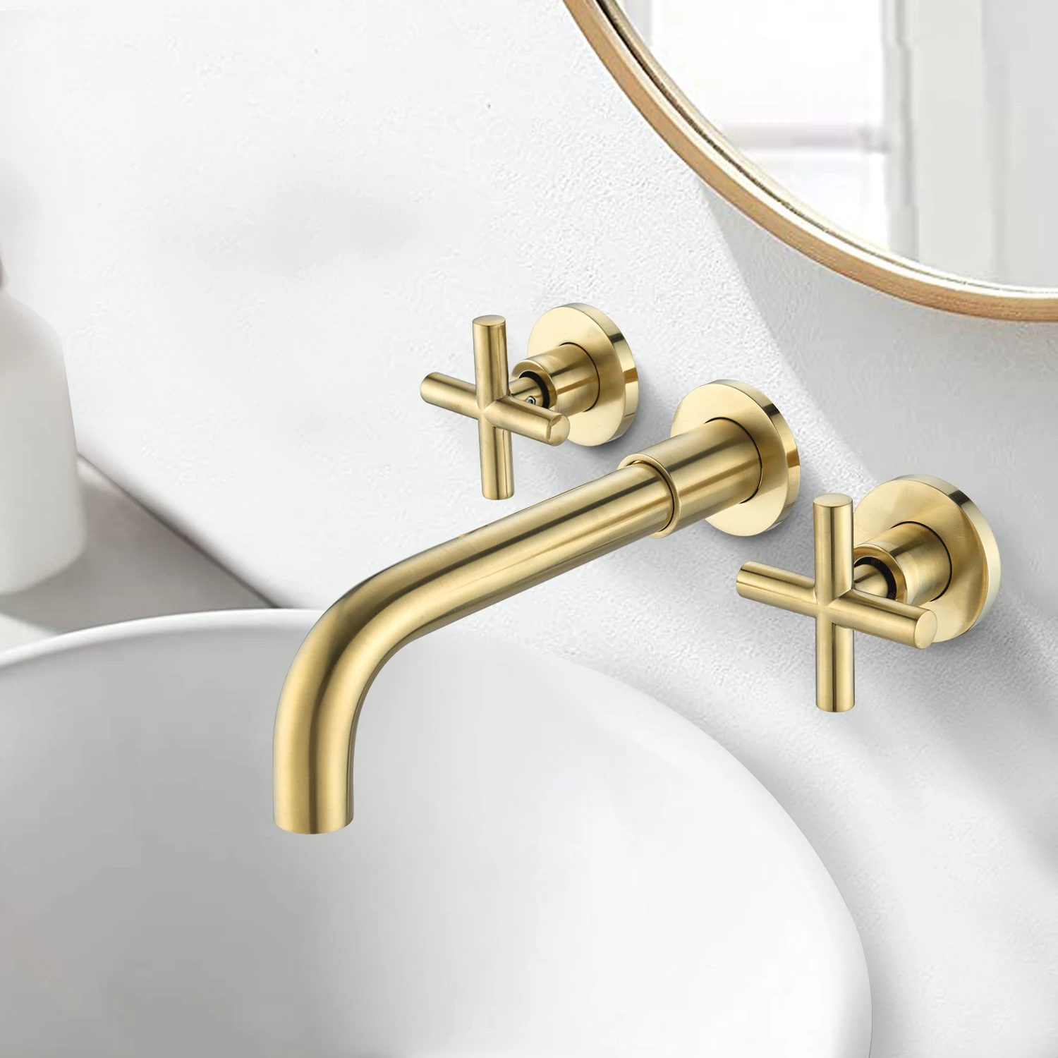 

Bathroom Faucet Wall Mounted Sink Faucet 3 Colors Brass Archaize[US-Stock]