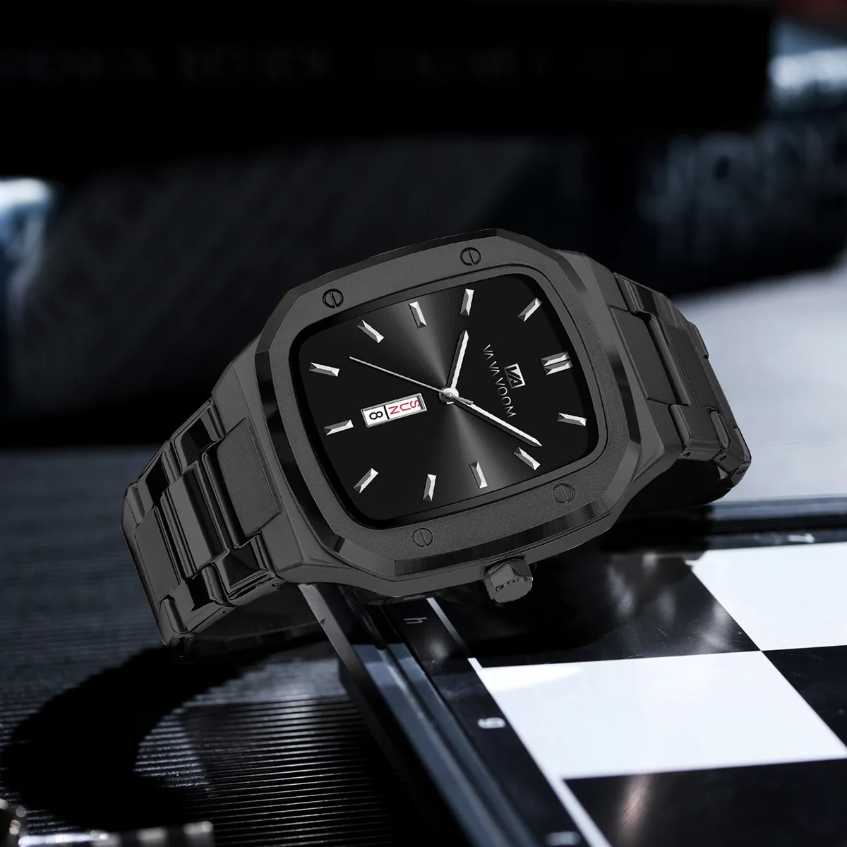 New Week Quartz Watch Men Movement Square Stainless Steel Gold Black Waterproof Luxury Brand Waterproof Sports Watches Clock view 3