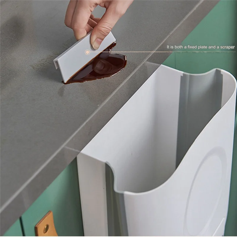 

J1UL1N Подвесной кухонный мусорный бак, складной мусорный бак, небольшой пластиковый складной подвесной мусорный бак белого цвета, простая установка, простота в использовании