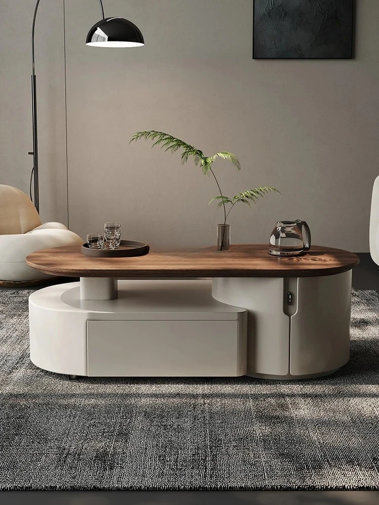 

Итальянский минималистичный домашний выдвижной журнальный столик для гостиной, североамериканский черный орех, кунг-фу, чайный столик, встроенный