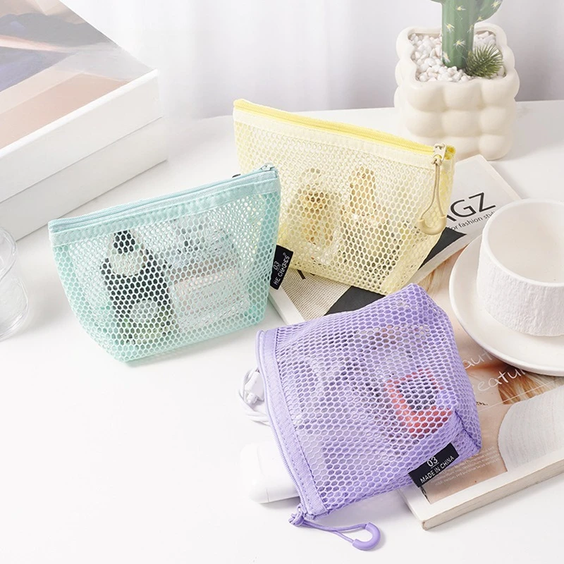 1PC Travel Makeup Storage Bags Mesh Coin Purse Simple Portable Mini Bag Multi-purpose Square Bag Zipper Card Holder