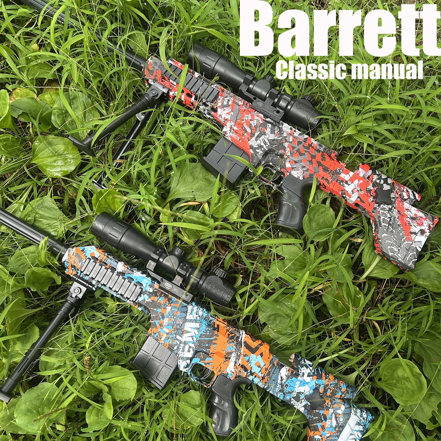 Pistolet Barrett na kulki żelowe 7-8mm, ręczny napełnianie z boku, zabawka outdoorowa dla chłopców, z automatyczną powrotną tarczą.