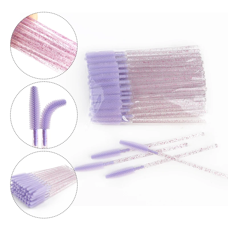 50pcs Silicone Crystal Eyelash Brush Disposable Mascara Wands Applicator Eyebrow Comb Makeup Microbrush Lash Extension Tools