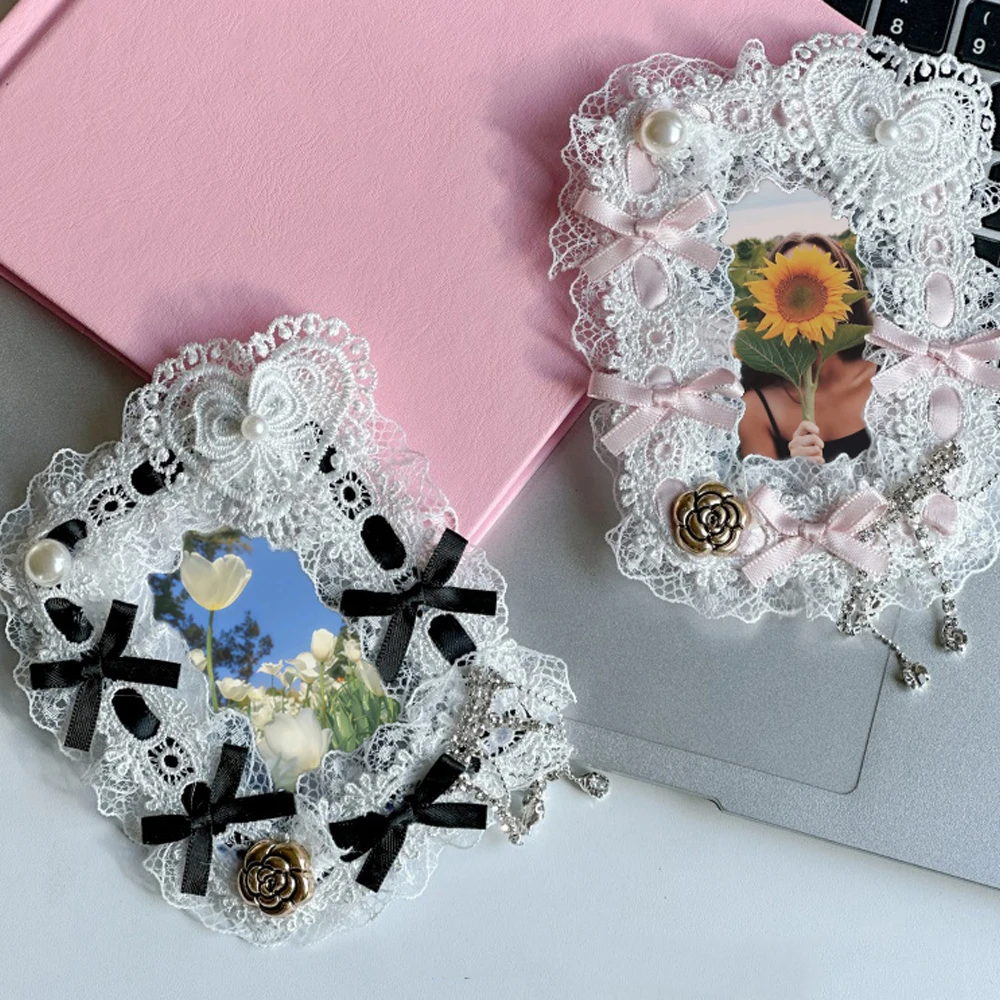 Lolita Lace Edge Photocards Titular para Meninas, INS, Rosa, Preto, Card Protector, Photo Display, Frame, Presente