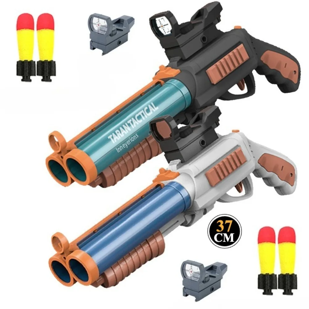 

Double-Barrel Rocket Launcher Toy Leisure Game RPG Soft Bullet Toy Gun Manual Shooting Christmas Birthday Gifts for Children