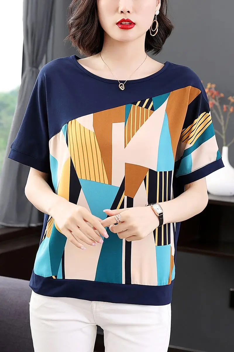 

Fashion Summer Short-sleeved Women Pure Cotton T-shirt New Loose Top Printed Versatile Pullover