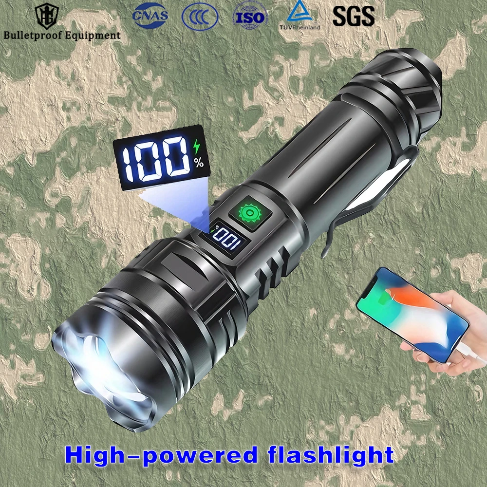 New White Light Laser Patrol Flashlight Outdoor Super Bright Long-Range Zoom Portable Digital Power Charging Treasure Flashlight