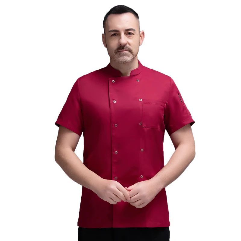 Suitable for Men and Women Chef Jacket Restaurant Uniform  Short Sleeve Chef Uniform Bakery Cafe Waiter Working Clothes