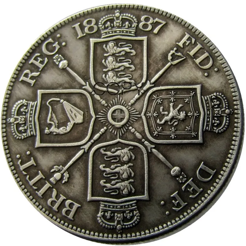 UF(01)GREAT BRITAIN, Victoria Double Florin 1887 Silver Plated Copy Coin