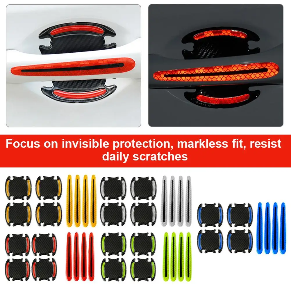 

8PCS Car Door Bowl Handle Protector Safety Warning Anti-collision Anti-scratch Reflective Strip Exterior Protection Accessories