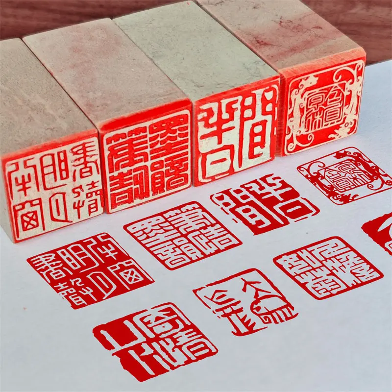 Square Shape QingTian Stone Finished Flower Hanzi Stamp Seal For Painting Drawing Art Supplies 2.5 x 2.5 cm