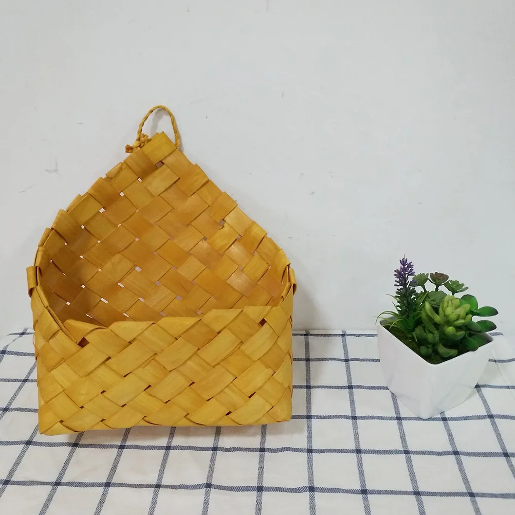 

1Pcs Wall Hanging Basket Wood Woven Flower Storage Basket Natural Home Decor Hanging Container for Plants Fruits Sundries