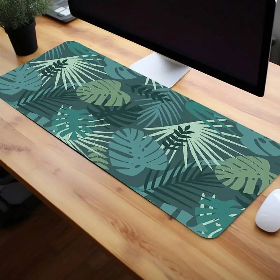 Extra Large Tropical Leaf Mouse Pad Non-Slip Rubber Base Stitched Edges 80x40cm For Desk Office Gaming