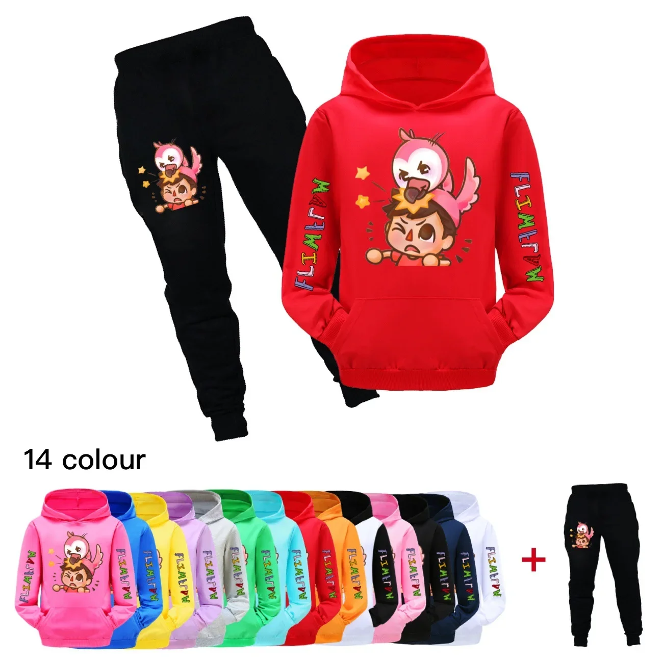 2-16Years Flamingo Graphic Hoodies Kids 2024 Spring Clothes Baby Girls Clothing Boys Fashion Pullover Sweatshirt Pants 2pcs Sets