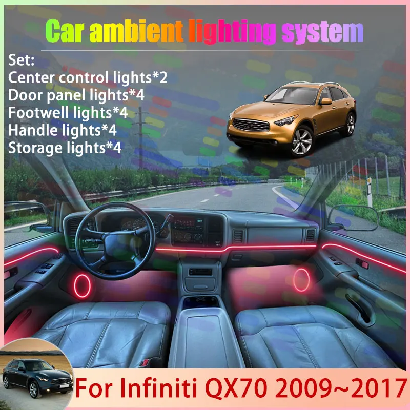 

For Infiniti QX70 2009~2017 S51 FX35 MK2 2th 2/24 in 1 Car Atmosphere Light Lamp RGB Shade Ensemble Streamer Atmosphere Set Auto