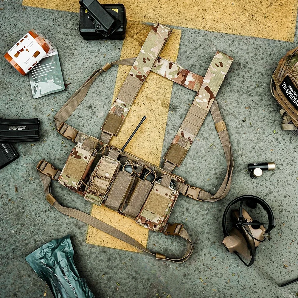 

Tactical Chest Rig Bag Radio Harness Front Pouch Holster Military Vest Rig Bag Adjustable Functional Two Way Radio Waist Pouch