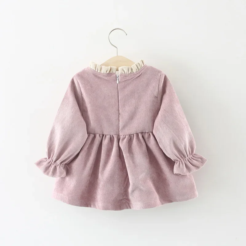 Baby Girl Clothes Children Casual Dress Toddler Solid Bow Long Sleeve Princess Dresses Outfit Infant Spring Plus Velvet Dress