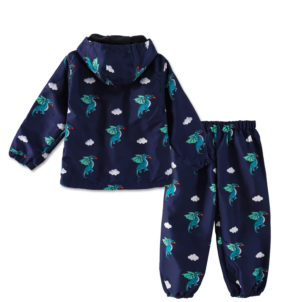 2-6Y Girls Boys Clothing Dinosaur Cartoon Long Sleeve Jacket+Pants 2Pcs Children Raincoat Waterproof For Girls Boys Kid Costume