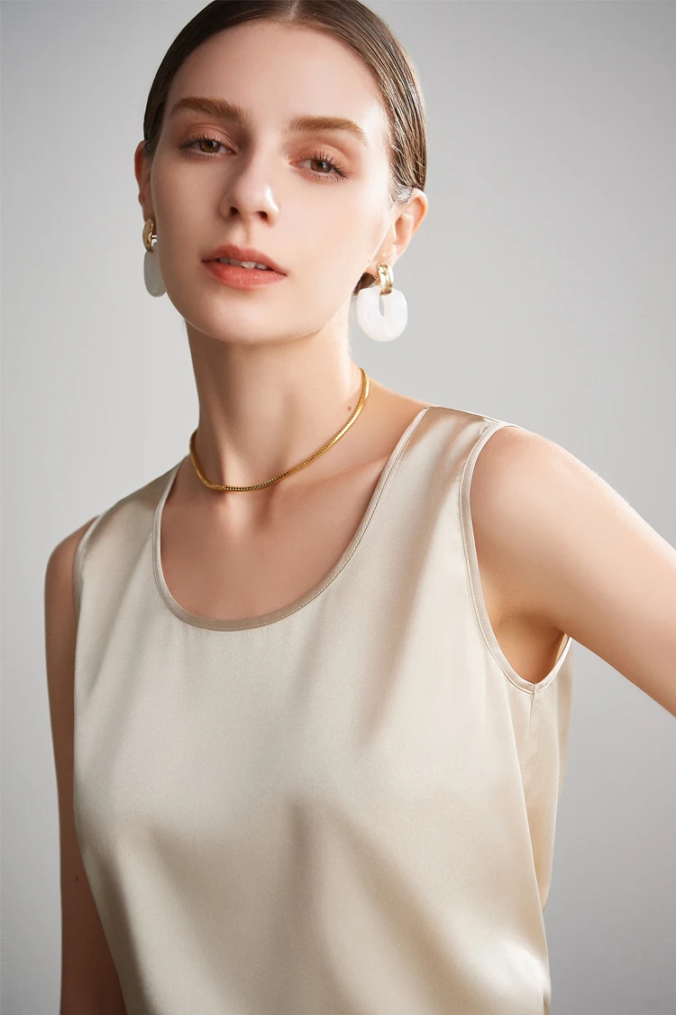 SuyaDream. Women Basic Cozy Tanks, 100% Real Silk, O Neck Sleeveless Chic T Shirt, 2025 Solid Summer Vests, White, Pink, Beige
