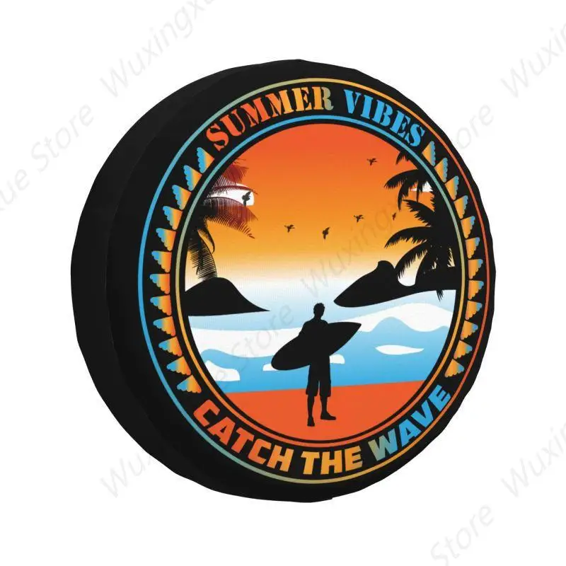 Summer Vibes Catch The Wave Spare Tire Cover for Jeep Honda Surfing Surfer SUV RV Trailer Car Wheel Protectors Accessories