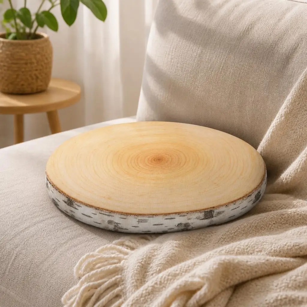 Birch Tree Ring Throw Pillow Rustic Woodland Log Slice Cushion Irregular Stuffed Decorative Pillow for Sofa Home Decor Accent