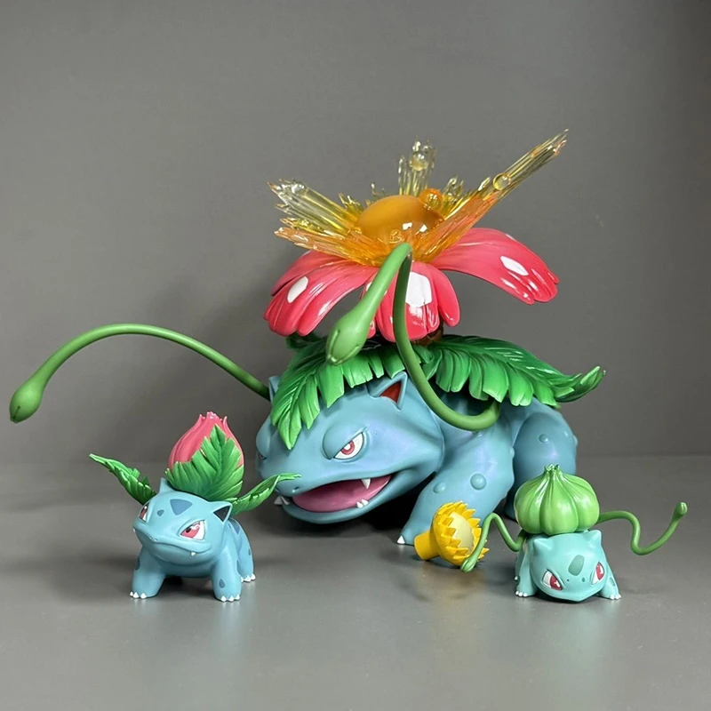 Em estoque atualização completa pintada bulbasaur ivysaur venusaur evolução conjunto figura anime modelo na moda brinquedo ornamentos decorativos