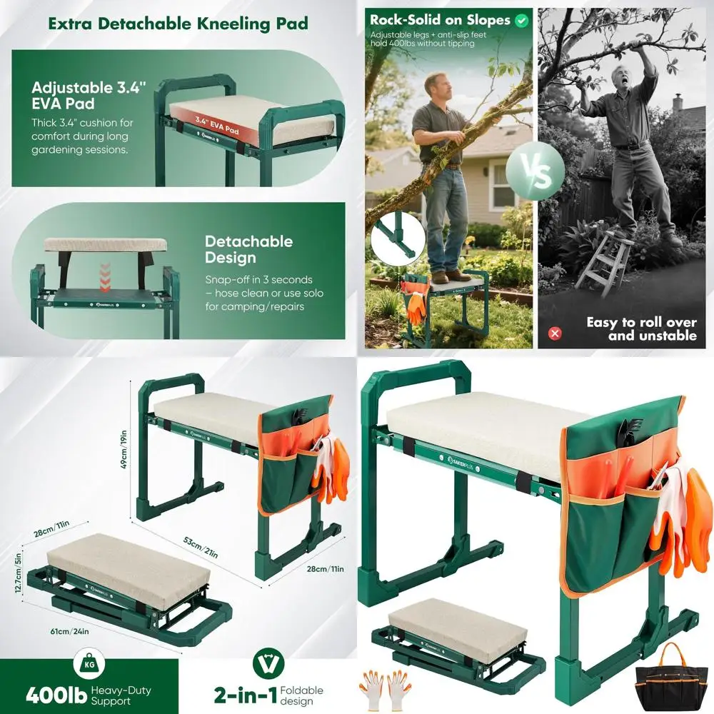 

Portable Folding Garden Seat with Adjustable Legs and Cushioned Pad for Comfortable Gardening