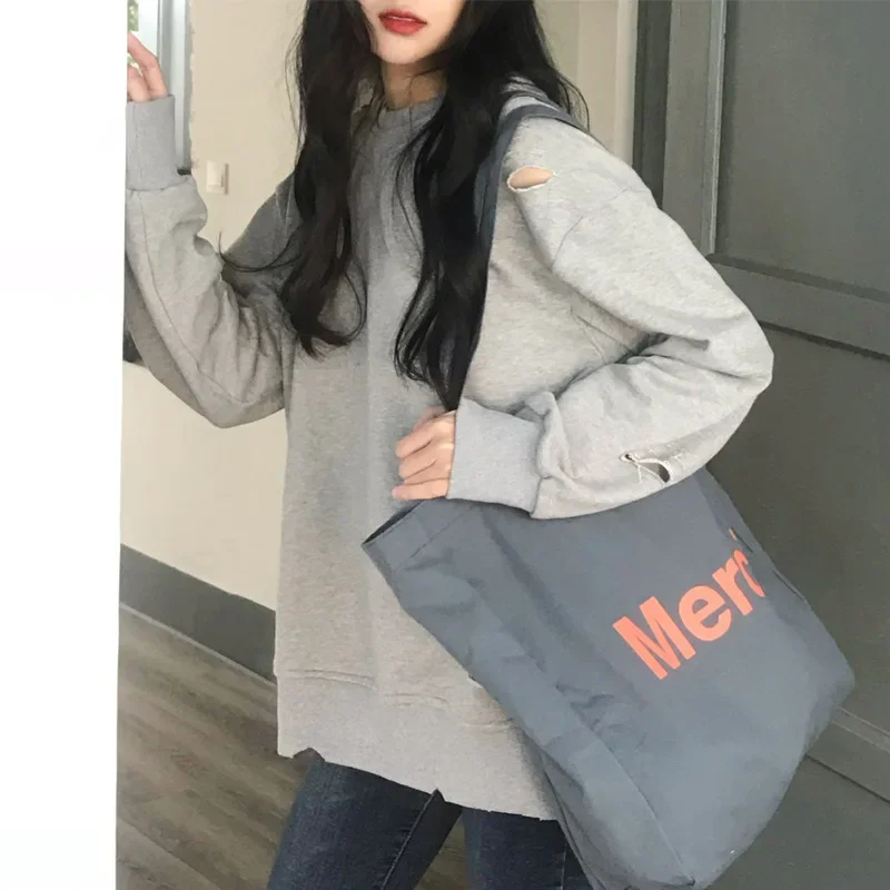 Girls Bag Canvas Tote Bag Letter Casual Solid Letter OPEN SOFT Shoulder Bag Handbag High-Capacity Sjopping Bag Simple Merci