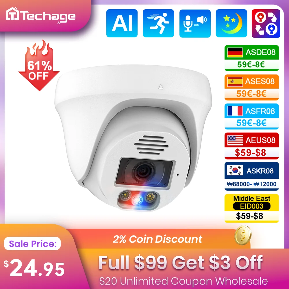 

Techage UHD 4K 8MP 5MP POE IP Camera Red-Bule Light Alert Smart AI Face Detection Waterproof Color Night Vision Security Camera