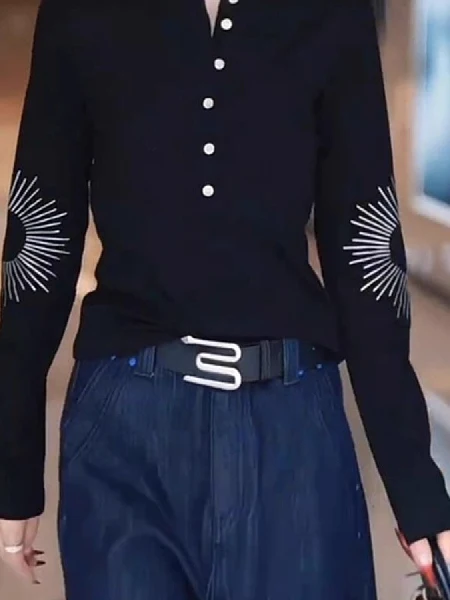 

Casual Long Sve Women's T-irt f Open Collar Slim Fit Base irt Early Autumn Faion Simple Sle Japanese High End