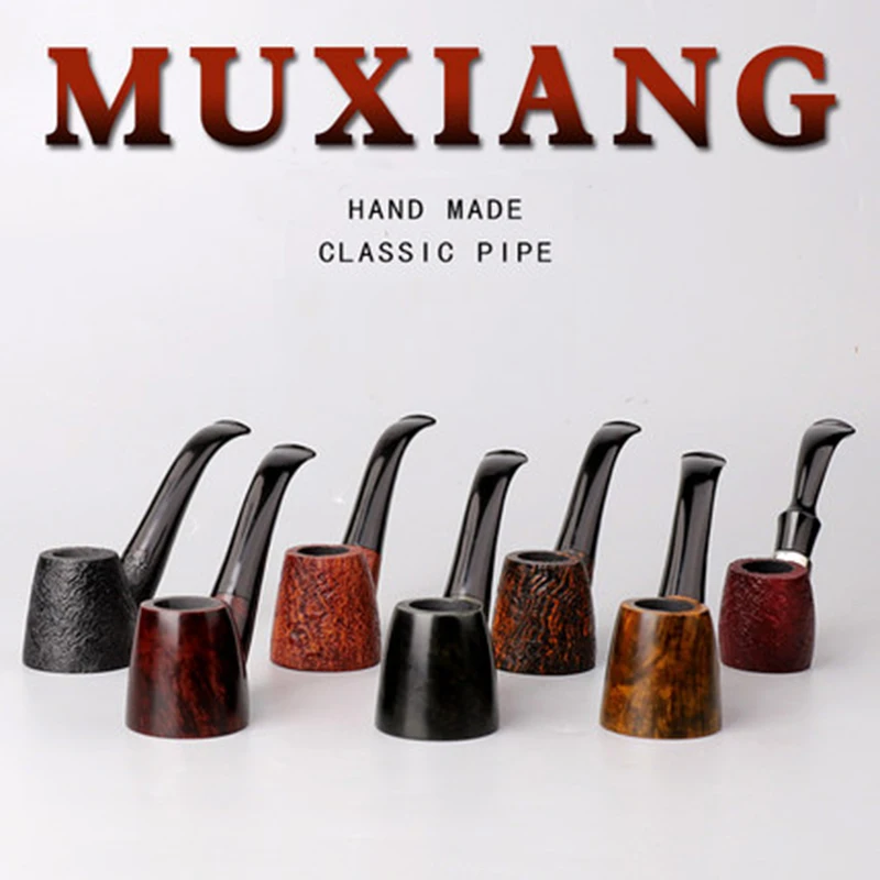 

MUXIANG-Handmade Briar Wood Pipe, Wooden Smoking Pipes, High Quality Smoker, 9mm Filter, Bent Stem with Free Smoking Accessories