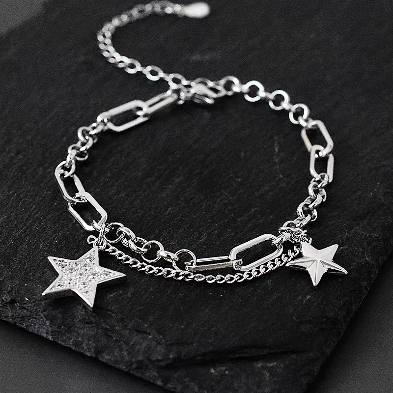 European Style Retro Minimalist Multi Layer Chain Star Bracelet 925 Sterling Silver Exquisite Zircon Jewelry Gift for Women