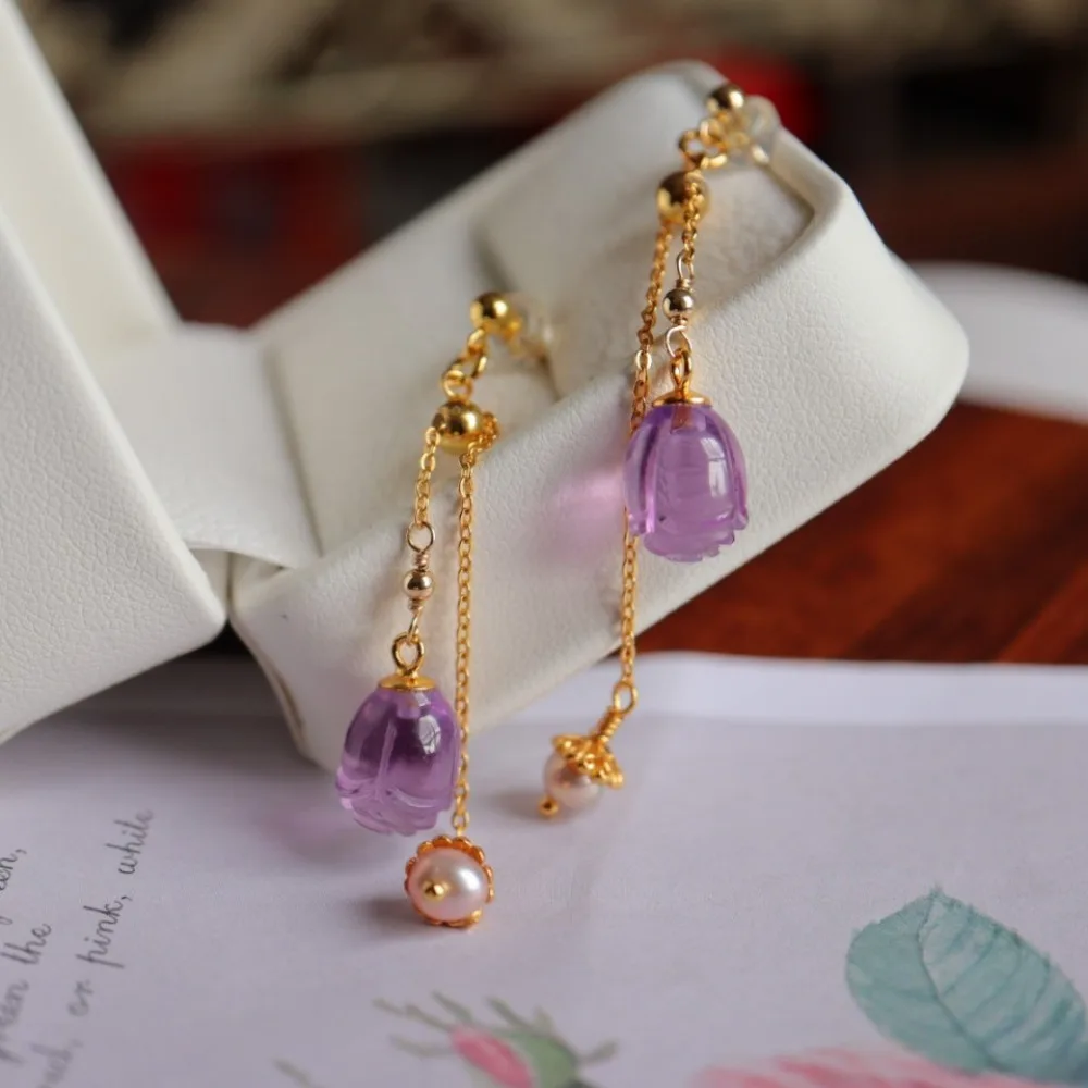 

SEREIN Natural Amethyst Freshwater Pearls Fashion Silver Plated. High Quality Gemstone Earrings for Girls Jewelry Gift