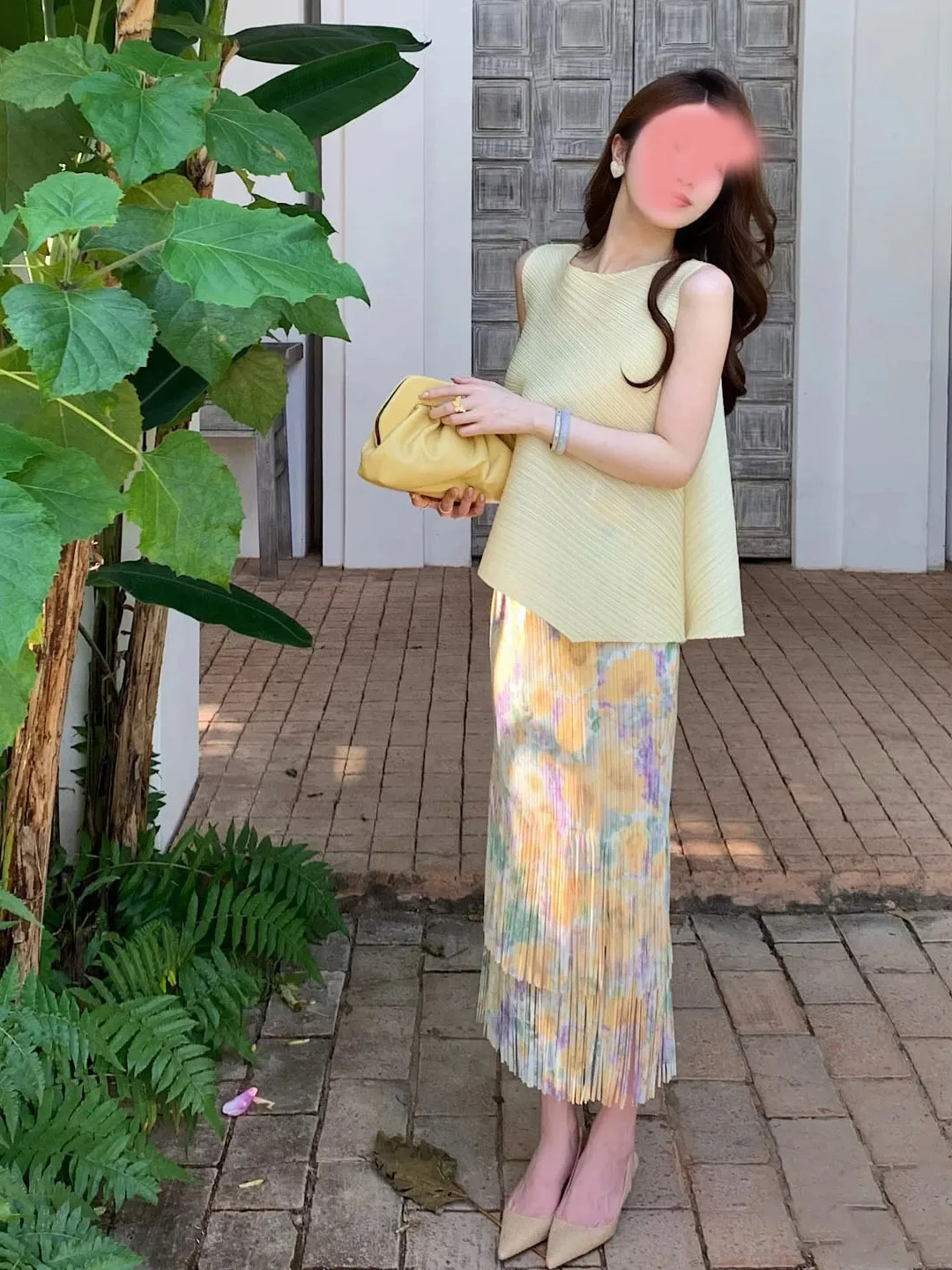 

Юбка плиссе с цветочным принтом, весна-лето, с завышенной талией, утягивающая, с бахромой, длинная, женский модный комплект