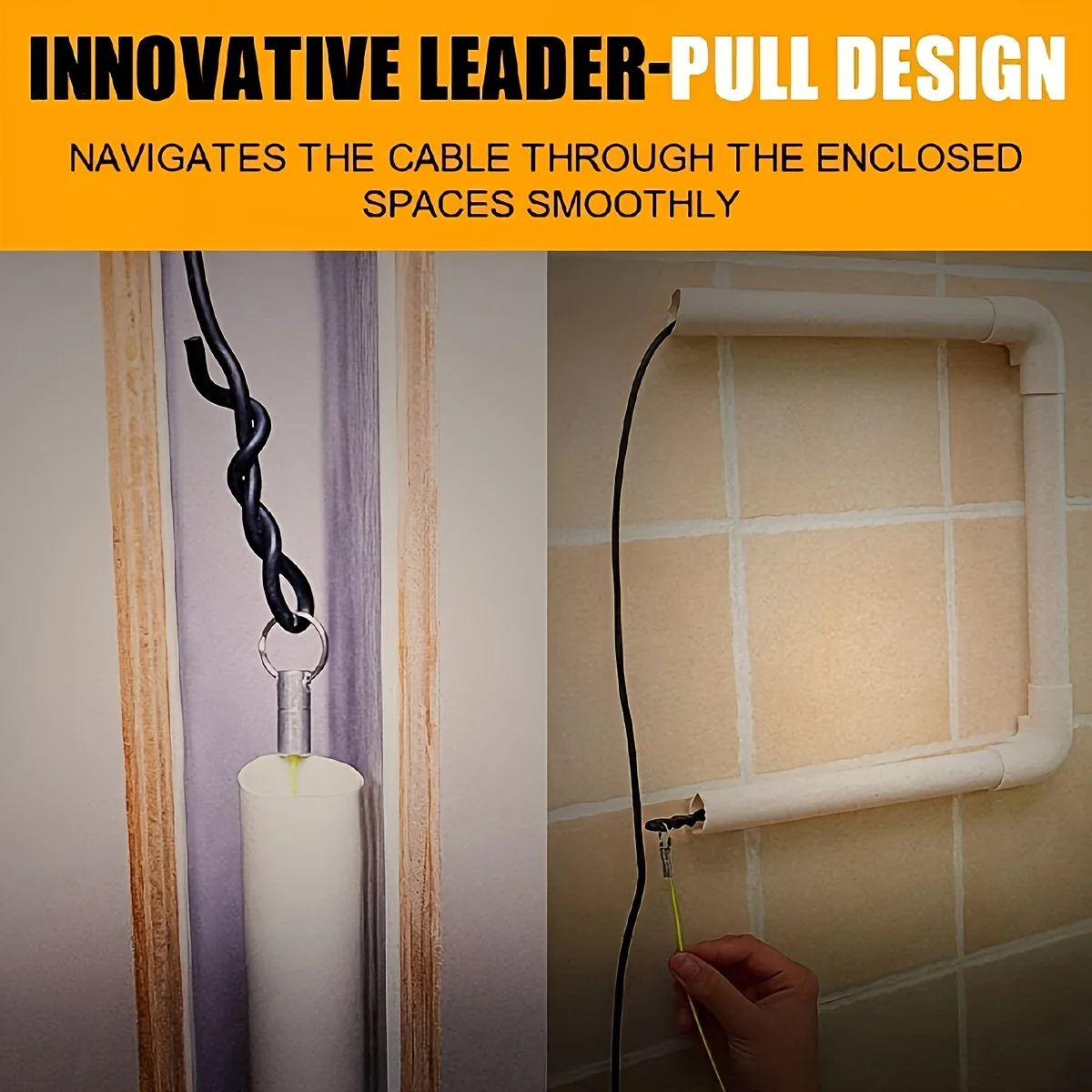 Magnetic Wire Puller Tool with Nylon Coated Hook & Flexible Green-Yellow Line for Threading in Pipes Dark Lines Electrical Work