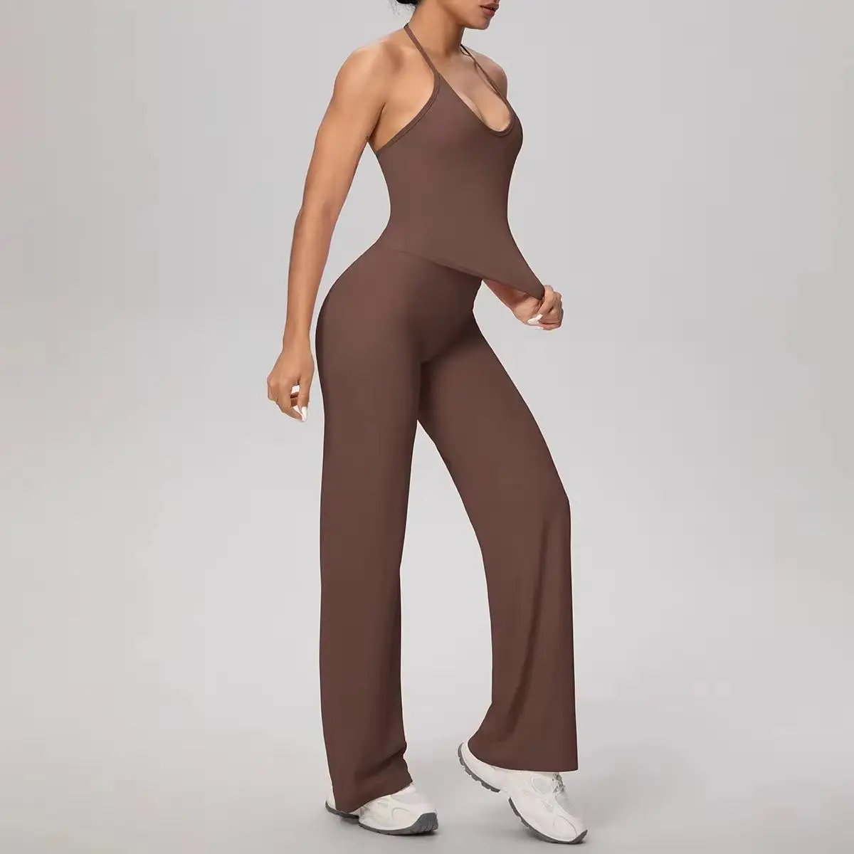 

Комплект для йоги из 2 предметов: спортивная одежда для зала, брюки-клеш с высокой талией, спортивное белье, женская одежда для фитнеса