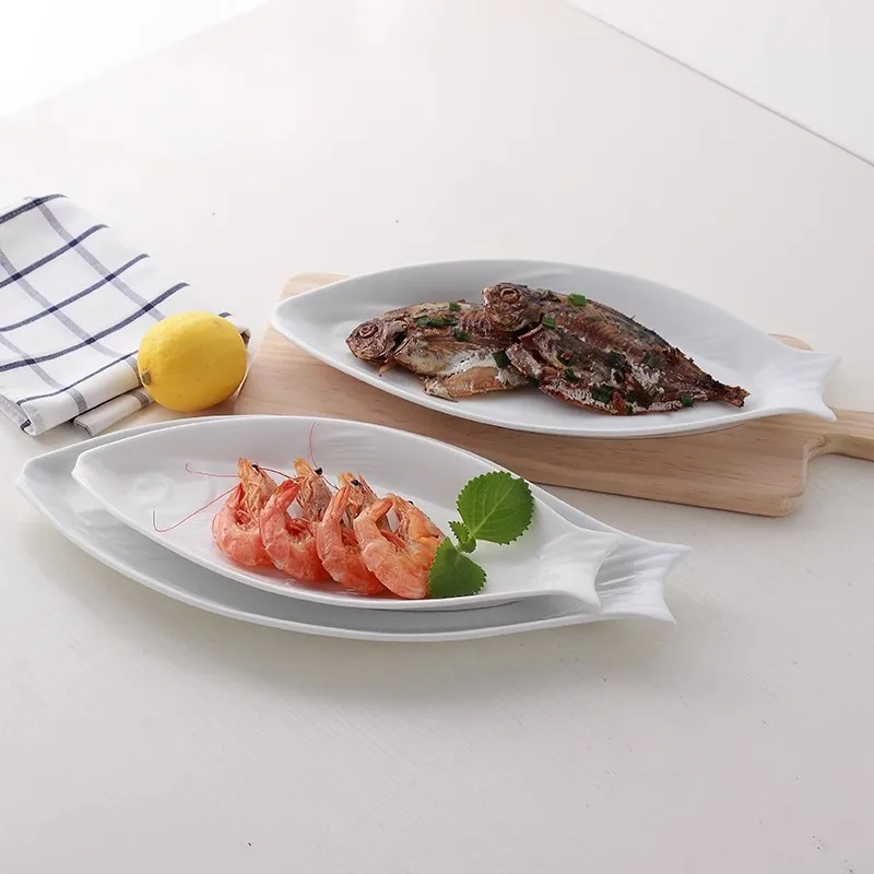 

LH Pearl Fish Plate Creative Pure White Ceramic Fish Plate Western Food Plate Household Steamed Fish
