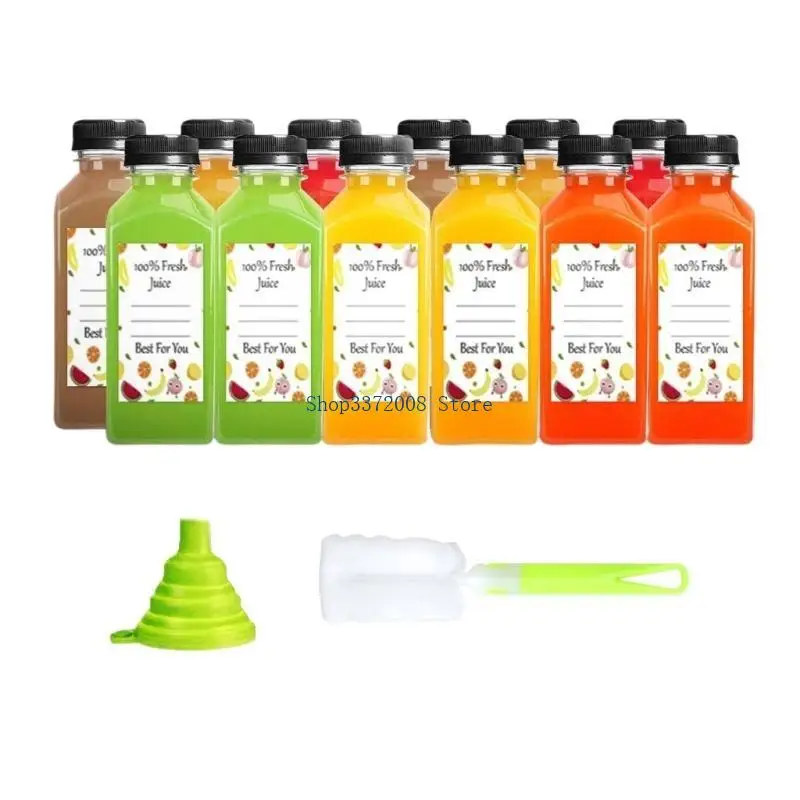12 Pieces 12oz PET Juice Bottle Convenient Juice Container Beverage Bottles